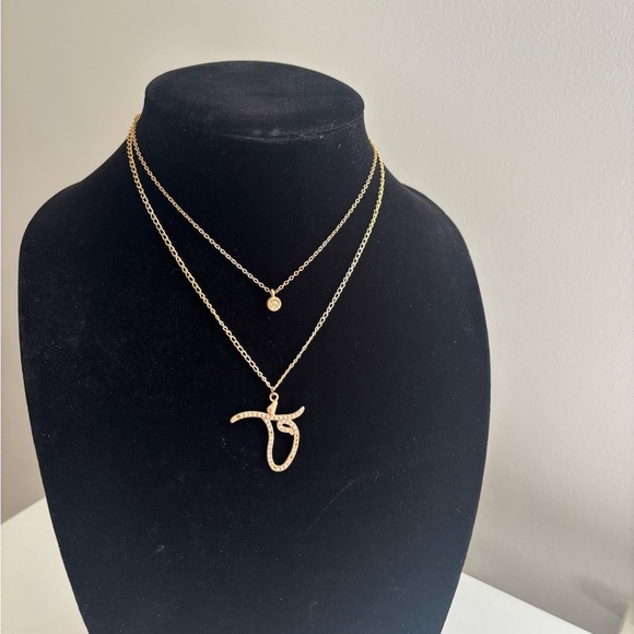 Jewelry - Gold Double-Layer Pendant Necklace with Script Charm
